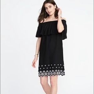 Grey/Blue chambray off the shoulder dress